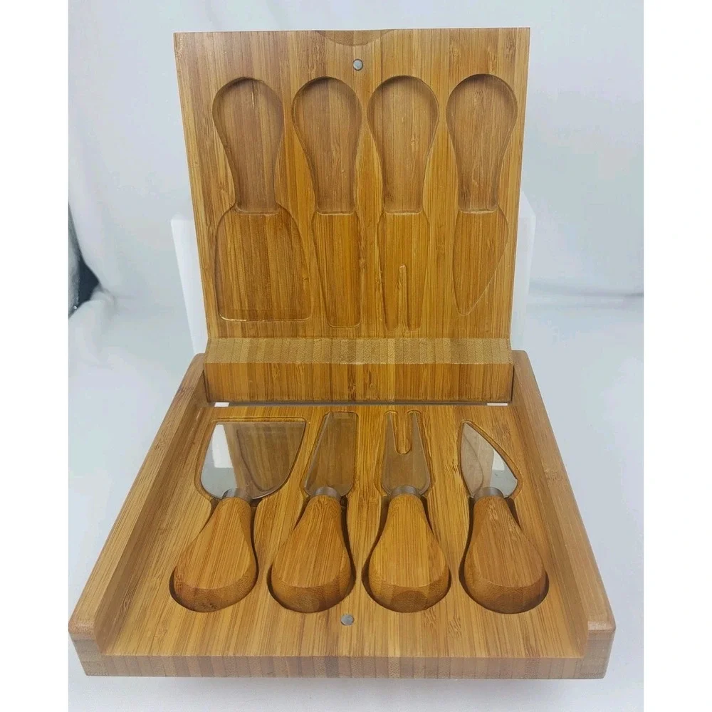 Bamboo Charcuterie Tool Kit Set 4 Pieces Knives Fork Spreader Bamboo Handles‎